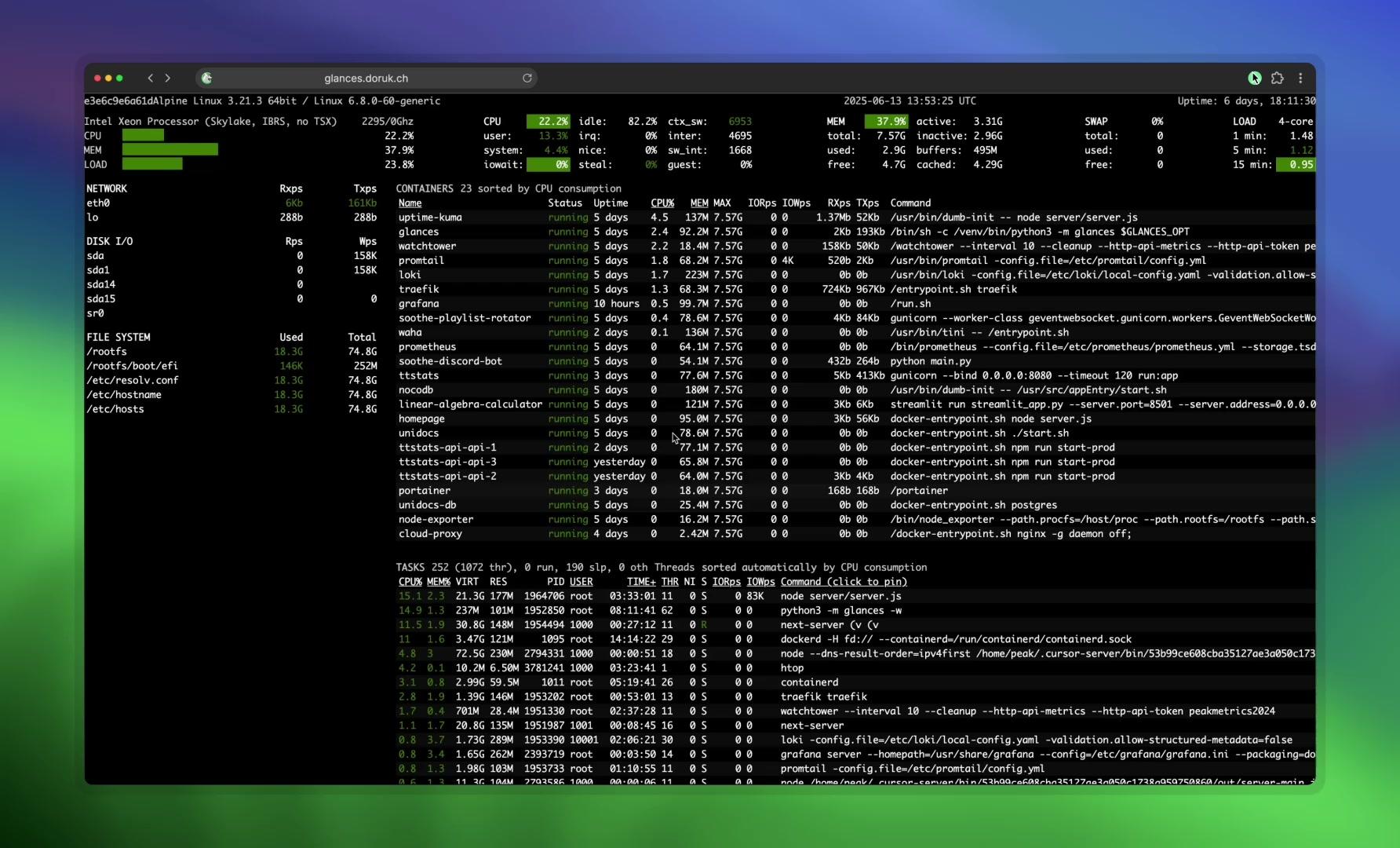 Glances system monitoring