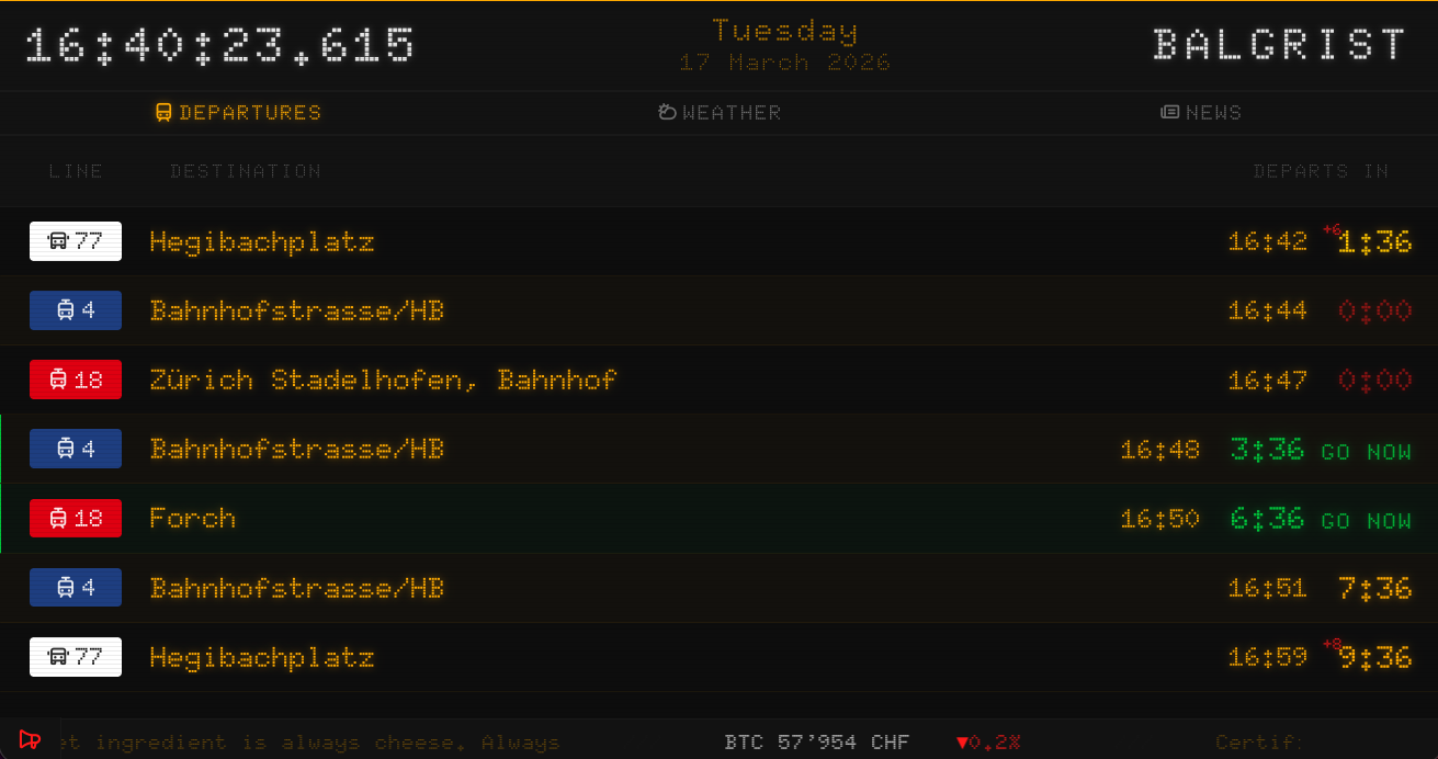 i built a swiss departure board for our apartment's tablet