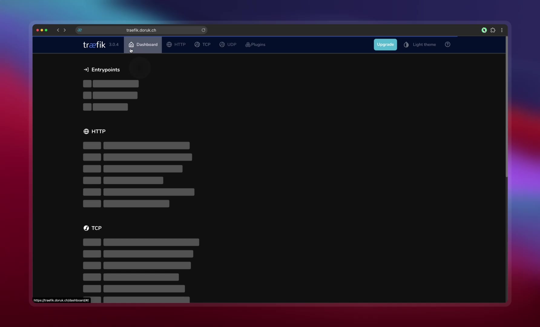 Traefik reverse proxy dashboard